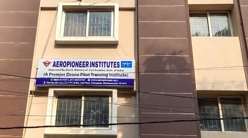 Exterior of the Aeropioneer Institutes building with signage in Patrapada, Bhubaneswar